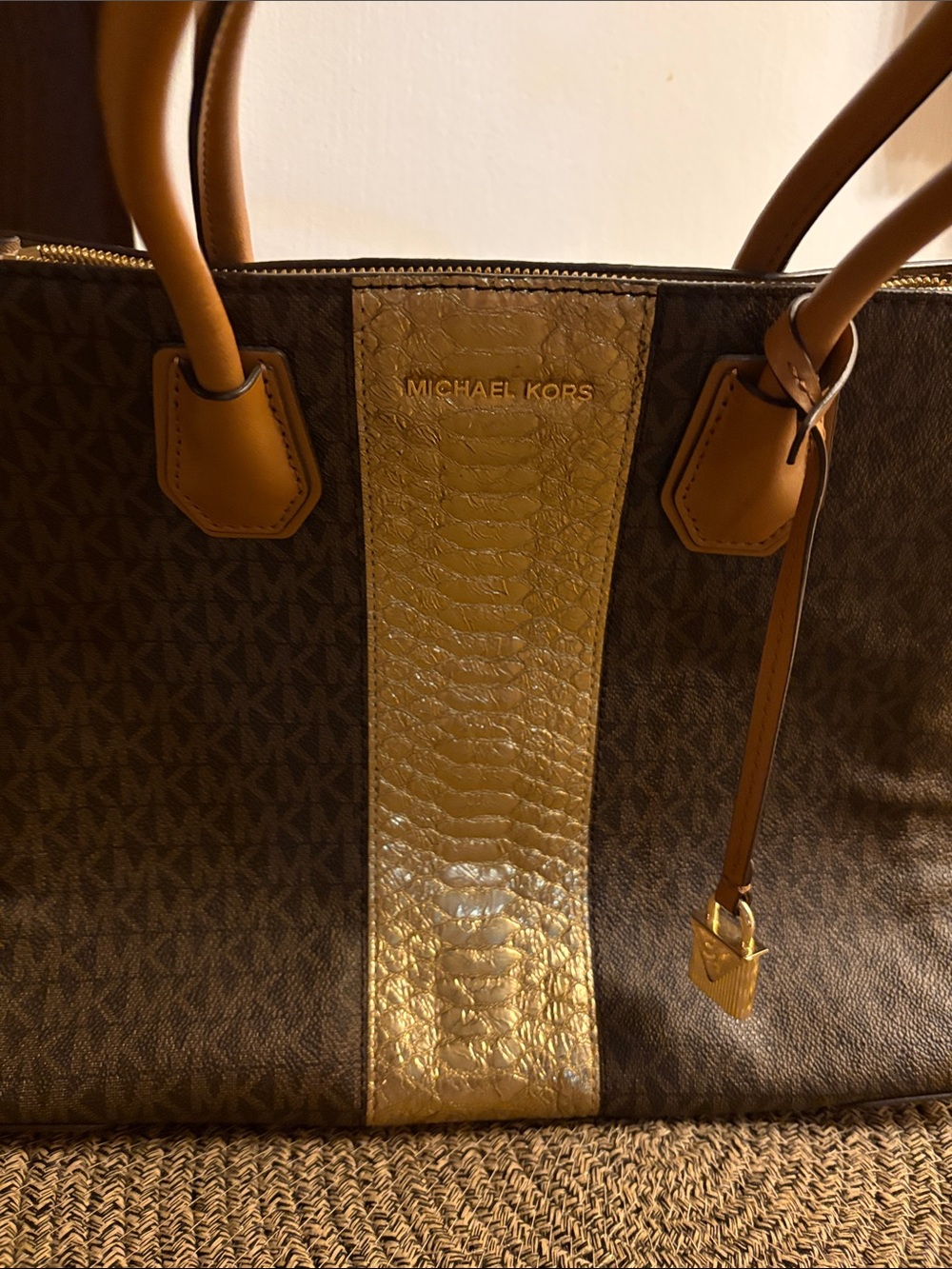 Michael Kors Brown Logo Tote with Gold Accent
